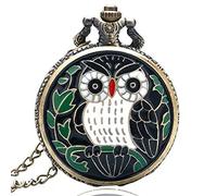 GeRRiT Orologio da tasca con gufo smaltato colorato in bronzo, catena da donna, catena a catena Steampunk, orologi da donna