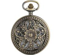 GeRRiT Orologio da tasca con motivo cacciatore cavo in bronzo con fiori eleganti, movimento vintage, squisito orologio da donna con pendente, gioielli, regali