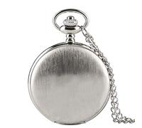 GeRRiT Orologio da tasca da uomo con copertura liscia in argento con collana a catena, regalo di nozze, orologio da tasca e catena in argento