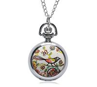 GeRRiT Orologio da tasca, dipinto colorato disegno uccello carino di piccole dimensioni Orologio da tasca Donna Lady Girl Bella collana con pendente Regali