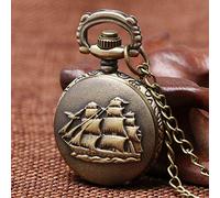 GeRRiT Orologio da tasca Orologio da tasca al quarzo di piccole dimensioni con design di barca a vela 3D in bronzo retrò vintage in bronzo con catena per collana da donna