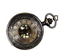 GeRRiT Orologio da tasca Orologio da tasca al quarzo retrò alla moda Modello con numeri romani con incisione Orologio da tasca con catena Orologio da tasca vintage da uomo e da
