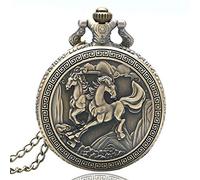 GeRRiT Orologio da tasca, orologio da tasca vintage in bronzo, orologio con ciondolo a forma di cacciatore completo di cavallo retrò al quarzo con catena di collana Fob, miglior