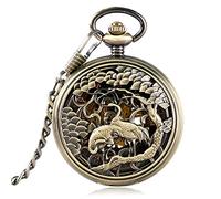 GeRRiT Orologio da tasca retrò, design della mascotte cinese della gru vintage da uomo. Nuovo regalo con orologio meccanico a carica manuale da donna in bronzo