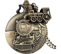 GeRRiT Orologio da tasca retrò, locomotiva ferroviaria in bronzo Orologio da tasca Collana retrò con pendente a catena Orologio fatto a mano da donna per uomo