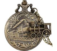 GeRRiT Orologio da tasca retrò, locomotiva ferroviaria in bronzo Orologio da tasca Collana retrò con pendente a catena Orologio fatto a mano da donna per uomo