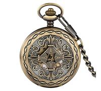GeRRiT Orologio da tasca Squisito orologio da tasca meccanico in bronzo con copertura cava Numero arabo Orologio da tasca con ciondolo scheletro Orologio a carica manuale retrò