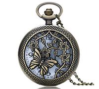 GeRRiT Orologio da taschino da uomo con fiori farfalla Orologio da tasca con collana a catena, regalo per uomo