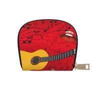 GERRIT Porta carte di credito RFID Bandiera del Myanmar Superficie in legno Piccolo Portafoglio in pelle con cerniera per donne uomini, Musica con la chitarra, Taglia unica