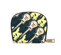 GERRIT Porta carte di credito RFID Bandiera del Myanmar Superficie in legno Piccolo Portafoglio in pelle con cerniera per donne uomini, Chitarra musicale., Taglia unica