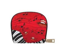 GERRIT Porta carte di credito RFID Bandiera del Myanmar Superficie in legno Piccolo Portafoglio in pelle con cerniera per donne uomini, Musica Con Piano, Taglia unica