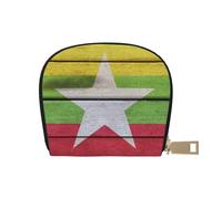 GERRIT Porta carte di credito RFID Bandiera del Myanmar Superficie in legno Piccolo Portafoglio in pelle con cerniera per donne uomini, Superficie in legno bandiera del Myanmar, Taglia unica