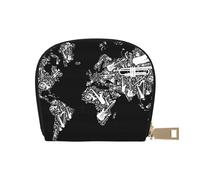 GERRIT Porta carte di credito RFID Bandiera del Myanmar Superficie in legno Piccolo Portafoglio in pelle con cerniera per donne uomini, Mappa del mondo degli strumenti musicali, Taglia unica