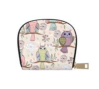 GERRIT Porta carte di credito RFID carino pavone uccelli modello piccolo pelle cerniera porta carte portafoglio per donne uomini, Simpatici gufi sull'albero, Taglia unica