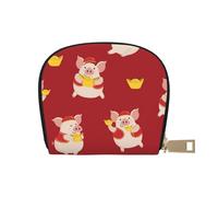 GERRIT Porta carte di credito RFID carino rosso volpi piccolo in pelle cerniera porta carte portafoglio per donne uomini, Carino maiale e denaro d'oro, Taglia unica