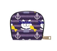 GERRIT Porta carte di credito RFID Cherry Fruits Small Leather Zipper Card Case Wallet per donne uomini, Gatti Marinai, Taglia unica