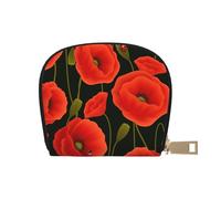 GERRIT Porta carte di credito RFID con papavero rosso con motivo a pentole, piccolo portafoglio in pelle con cerniera per donne e uomini, Coccinelle con papaveri rossi, Taglia unica