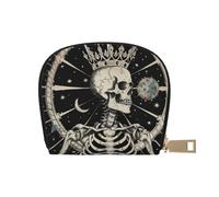 GERRIT Porta carte di credito RFID con scheletro con corona e sole luna piccolo portafoglio in pelle con cerniera per donne uomini, Scheletro con corona e sole luna, Taglia unica