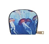 GERRIT Porta carte di credito RFID con scheletro con corona e sole luna piccolo portafoglio in pelle con cerniera per donne uomini, Medusa colorata nell'oceano, Taglia unica