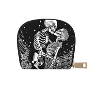 GERRIT Porta carte di credito RFID con scheletro con corona e sole luna piccolo portafoglio in pelle con cerniera per donne uomini, Scheletro dei Tarocchi Amante Baciare, Taglia unica