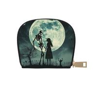 GERRIT Porta carte di credito RFID con scheletro con corona e sole luna piccolo portafoglio in pelle con cerniera per donne uomini, Skellington e Ragazza, Taglia unica