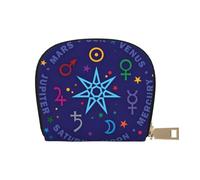 GERRIT Porta carte di credito RFID con squali, balene, piccolo portafoglio in pelle con cerniera per donne e uomini, Sette pianeti dell'astrologia, Taglia unica
