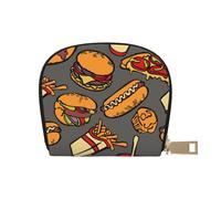 GERRIT Porta carte di credito RFID con teschio pirata piccolo portafoglio in pelle con cerniera per donne uomini, Cool Food Party Hamburger Pizza Hot Dog, Taglia unica