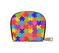 GERRIT Porta carte di credito RFID con teschio pirata piccolo portafoglio in pelle con cerniera per donne uomini, Cool Colorful Puzzle Piece Arcobaleno, Taglia unica