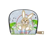 GERRIT Porta carte di credito RFID cuore rose fiori modello piccolo pelle cerniera porta carte portafoglio per donne uomini, Conigli di Pasqua felici, Taglia unica