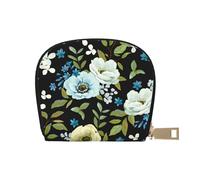 GERRIT Porta carte di credito RFID fiori orchidee viola piccolo portafoglio in pelle con cerniera per donne uomini, Fiori Anemoni Agapanthus Blu, Taglia unica
