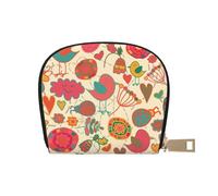 GERRIT Porta carte di credito RFID floreale libellula piccola custodia in pelle con cerniera portafoglio per donne uomini, Coccinelle con uccelli floreali, Taglia unica