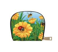 GERRIT Porta carte di credito RFID Foglia Filodendro Pianta Piccolo Portafoglio in Pelle con Cerniera per Donne Uomini, Coccinelle Con Girasoli, Taglia unica