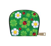 GERRIT Porta carte di credito RFID Foresta Animale Scimmia Piccolo Portafoglio in Pelle Cerniera per Donne Uomini, Fiori e Coccinelle, Taglia unica