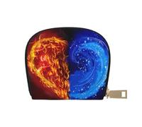 GERRIT Porta carte di credito RFID ibisco foglie di palma piccolo portafoglio in pelle con cerniera per donne uomini, Cuore in Acqua e Fuoco, Taglia unica