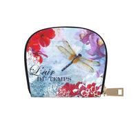 GERRIT Porta carte di credito RFID in tessuto stampa piccola pelle cerniera porta carte portafoglio per donne uomini, Libellula floreale europea, Taglia unica