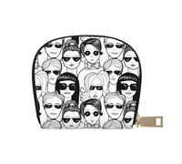 GERRIT Porta carte di credito RFID libellule piccolo portafoglio in pelle con cerniera per donne uomini, Folla di scarabocchiare in occhiali da sole, Taglia unica