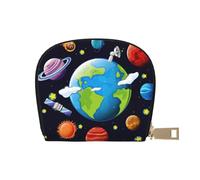 GERRIT Porta carte di credito RFID Space Universe Planets Piccolo Portafoglio in pelle con cerniera per donne uomini, Pianeti dell'universo spaziale, Taglia unica