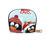 GERRIT Porta carte di credito RFID teschio messicano piccolo portafoglio in pelle con cerniera per donne uomini, Pinguino Buon Natale, Taglia unica