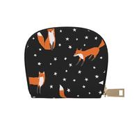GERRIT Porta carte di credito RFID volpi e uccelli nella foresta con alberi, fiori e funghi, piccolo portafoglio in pelle con cerniera per donne e uomini, Foresta volpe animali stelle bianche, Taglia