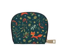 GERRIT Porta carte di credito RFID volpi e uccelli nella foresta con alberi, fiori e funghi, piccolo portafoglio in pelle con cerniera per donne e uomini, Volpe e foglie, Taglia unica