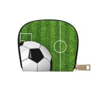 GERRIT Porta carte di credito RFID volpi e uccelli nella foresta con alberi, fiori e funghi, piccolo portafoglio in pelle con cerniera per donne e uomini, Campo Calcio Calcio, Taglia unica