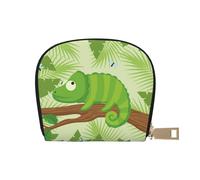 GERRIT Porta carte di credito RFID volpi e uccelli nella foresta con alberi, fiori e funghi, piccolo portafoglio in pelle con cerniera per donne e uomini, Camaleonte Foresta, Taglia unica