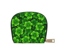 GERRIT Porta carte di credito RFID volpi e uccelli nella foresta con alberi, fiori e funghi, piccolo portafoglio in pelle con cerniera per donne e uomini, Motivo quadrifoglio, Taglia unica