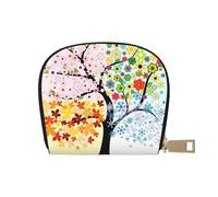 GERRIT Porta carte di credito RFID volpi e uccelli nella foresta con alberi, fiori e funghi, piccolo portafoglio in pelle con cerniera per donne e uomini, Albero di quattro stagioni., Taglia unica