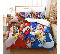 Gerrit Set Copripiumino Sonic Vs Mario Modello Ragazzi Ragazza Set Di Biancheria Da Letto Morbido E Traspirante Anallergico Microfibra Copripiumino Set Per Bambino E Adulti Singolo 135x200
