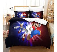 Gerrit Set Di Biancheria Da Letto 3 Pezzi Sonic Vs Mario Modello Set Copripiumino In Super Morbido E Traspirante Lpoallergenico Microfibra Per Bambino E Adulti Con Lampo E Federa 220x240 cm