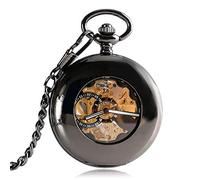 GeRRiT Steampunk Orologio da tasca Orologio con ciondolo Collana da donna con cassa liscia Ciondolo vintage meccanico automatico