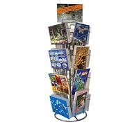 Gerso - Porta Cartoline ruotabile da Banco, 16 Scomparti 105x150mm Orizzontale e Verticale, Espositore per biglietti di auguri, supporto cartoline, adesivi, vendita al dettaglio, metallo argento