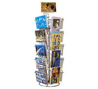 Gerso - Porta Cartoline ruotabile da Banco, 18 Scomparti 130x180mm Orizzontale e Verticale, Espositore per biglietti di auguri, supporto cartoline, adesivi, vendita al dettaglio, metallo argento