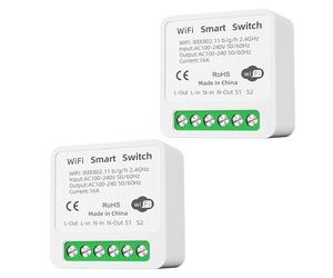 GERUI - 2 interruttori della luce smart, interruttori Wi-Fi Bluetooth, telecomando, inseribili dietro gli interruttori a parete, fai da te, compatibili con Google Home, Alexa Echo, Smart Life/Tuya